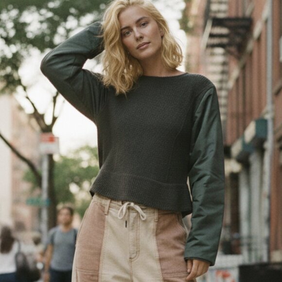 ZARA NYLON SLEEVE WOOL SWEATER / LIGHTLY PADDED NYLON SLEEVES\BACK - SUPER RARE! - Picture 11 of 12